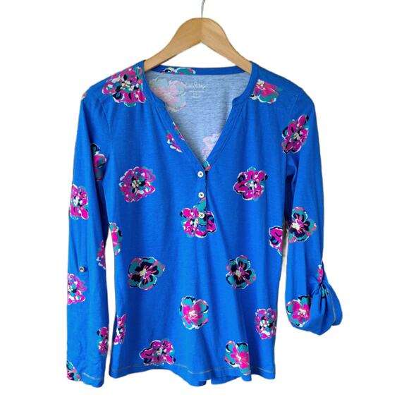 Lilly Pulitzer Janelle Roll Tab Sleeve Top Of Corsage Royce Blue - Picture 7 of 9
